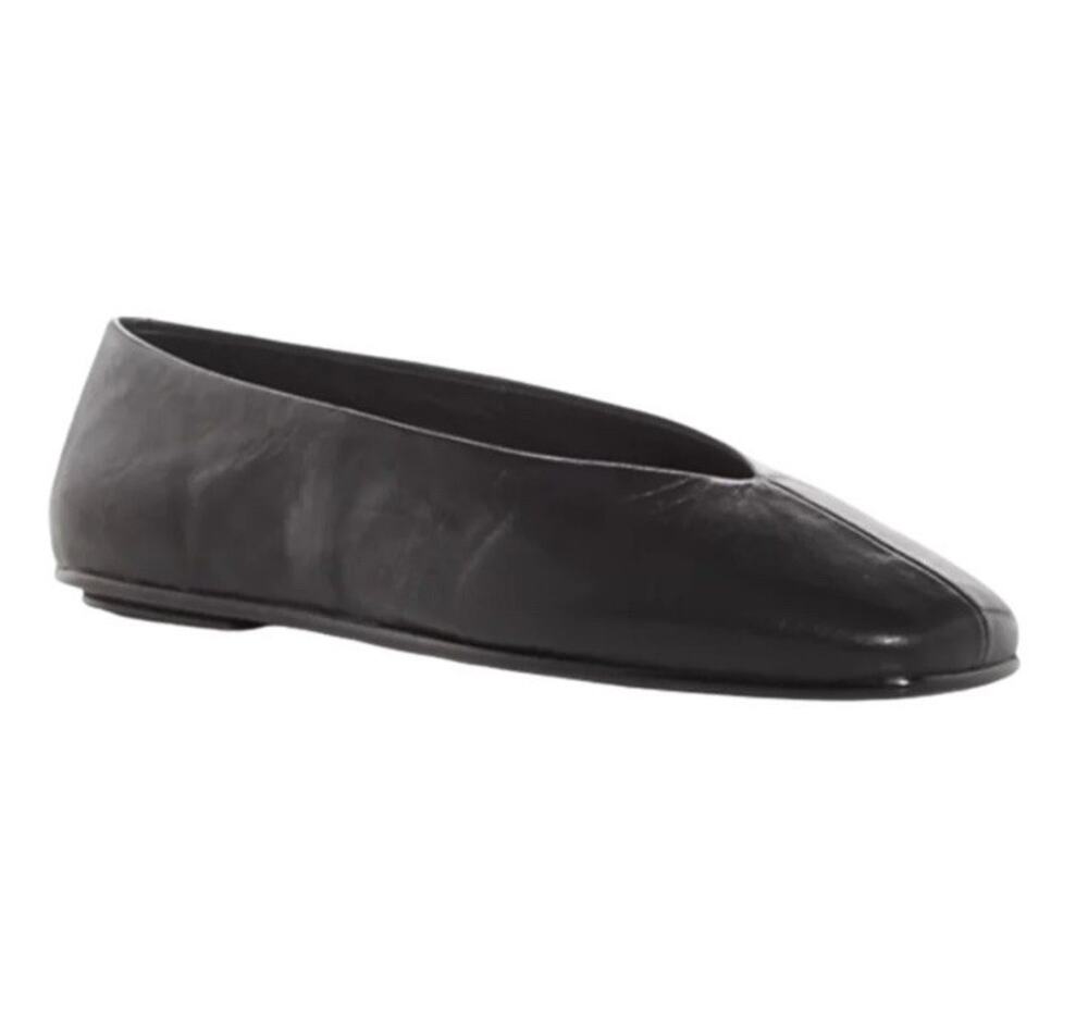 Jeffrey Campbell Fathom Black Leather Square Toe Ballet Flats Size 11